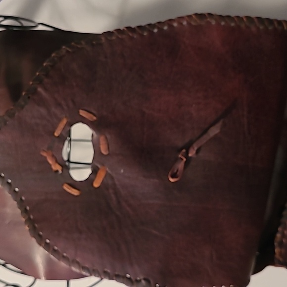 Genuine Leather Brown Flap Crossbody Bag Made In Morocco Natural Horn Pendant - Picture 10 of 16